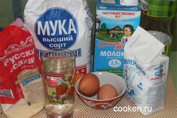 Набор продуктов для приготовления блинов на молоке