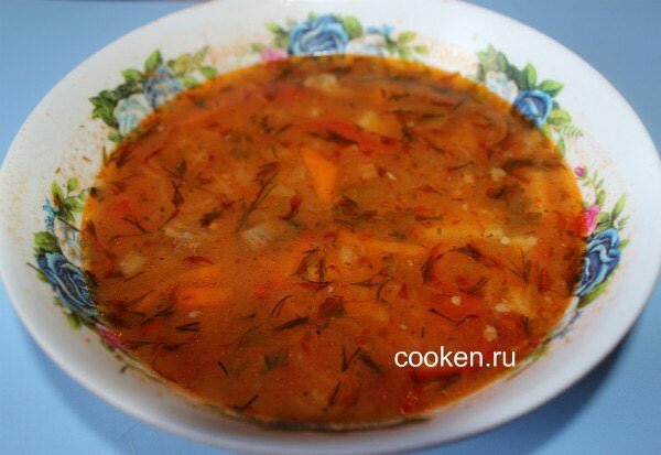 Суп харчо с томатами и сладким болгарским перцем - готовое блюдо