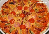 Пицца с колбасой, грибами и огурцом - рецепт
