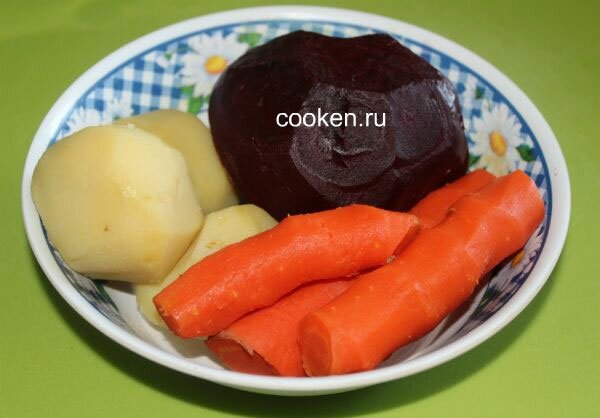 Вареная свекла, морковь и картошка